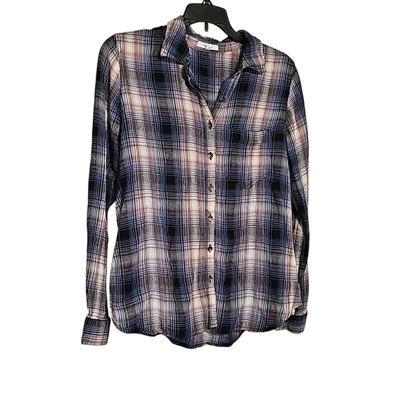 Maurices Tops - Plaid Flannel Top Blue Pink Yellow Maurices Button Down Shirt Size‎ S EUC